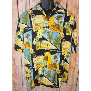 Tommy Bahama Men's Silk Hawaiian Shirt Small Black Palm Springs Print